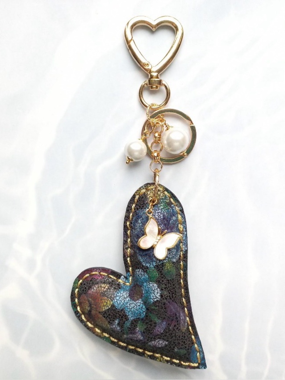 NEW Leather Heart and Butterfly purse charm